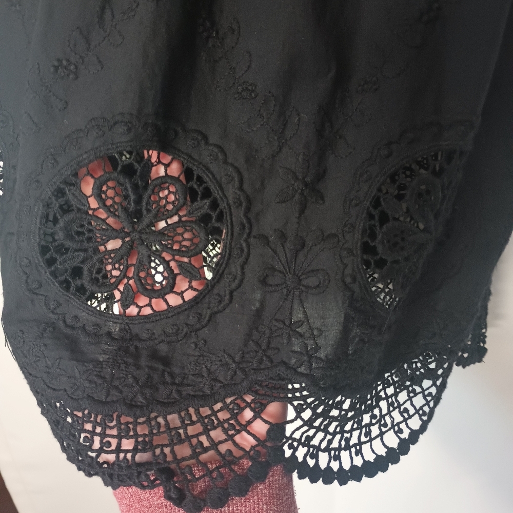 Unbranded Womens Dark Cottagecore Tank Top Small Black Eyelet Embroidered - Picture 4 of 9